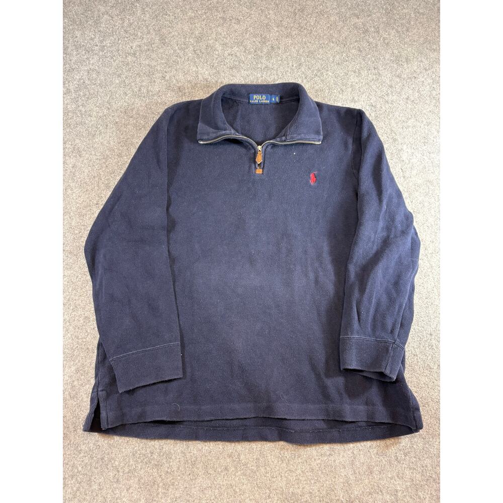 Polo Ralph Lauren Sweater Mens Blue Quarter Zip Ribbed Pullover Pony Large